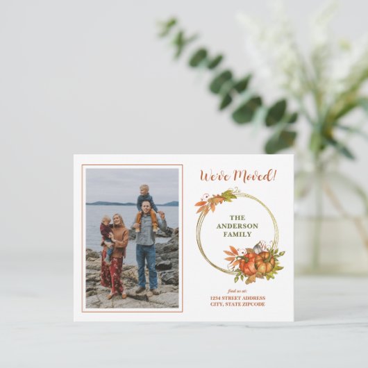 秋カボチャ写真我々は新しい家を移動した 案内ポストカード (スタンド正面)