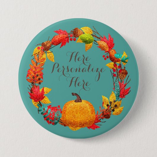 秋カボチャ及び紅葉リース 缶バッジ (正面)