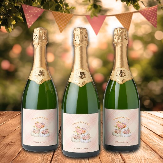 秋カボチャ収穫ピンク感謝祭カスタマイズ スパークリングワインラベル