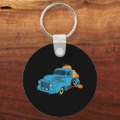 秋カボチャ収穫時間古いピックアップファームトラック キーホルダー (正面)