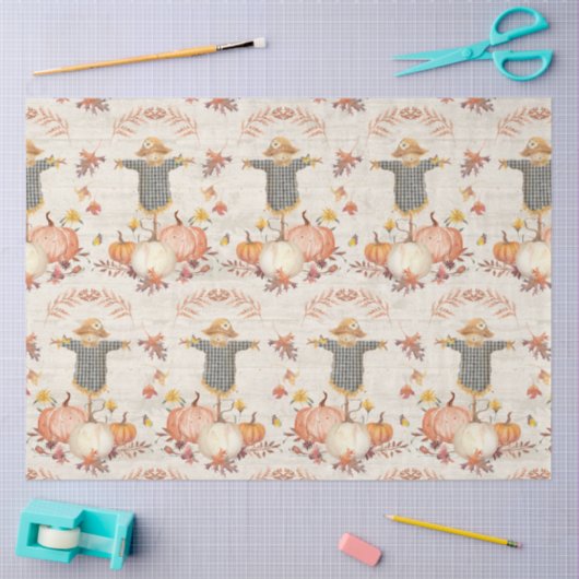 秋カボチャ収穫秋の葉のデクペ素朴ージ 薄葉紙 (クラフト)