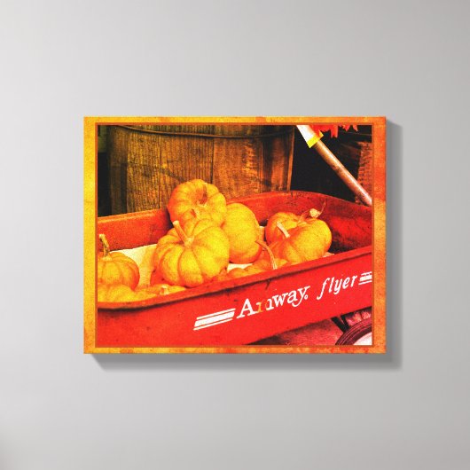 秋カボチャ古い赤ワゴンヴィンテージ キャンバスプリント (正面)