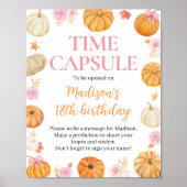 秋カボチャ女の子の誕生日パーティータイムカプセルサイン ポスター (正面)