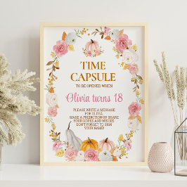 秋カボチャ女の子の誕生日パーティータイムカプセルサイン ポスター