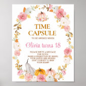 秋カボチャ女の子の誕生日パーティータイムカプセルサイン ポスター (正面)