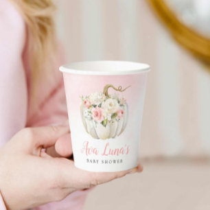 秋カボチャ女の子の赤ちゃんシャワーパーソナライズされた 紙コップ