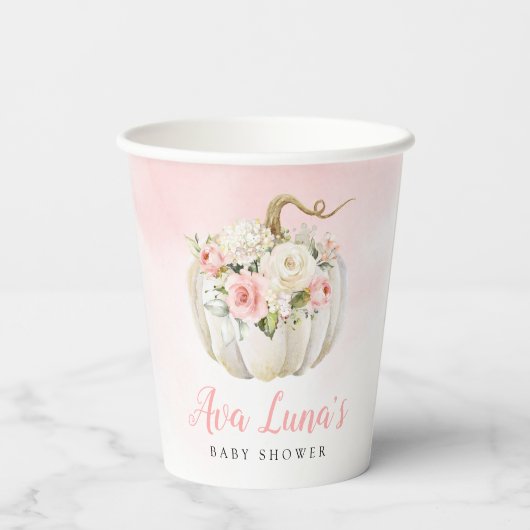 秋カボチャ女の子の赤ちゃんシャワーパーソナライズされた 紙コップ (裏面)