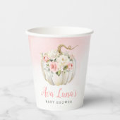 秋カボチャ女の子の赤ちゃんシャワーパーソナライズされた 紙コップ (正面)