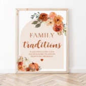 秋カボチャ家族の伝統ベビーシャワーサイン ポスター