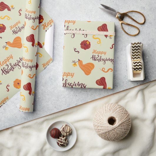 秋カボチャ幸せ感謝祭プレゼント感謝 ラッピングペーパー (クラフト)