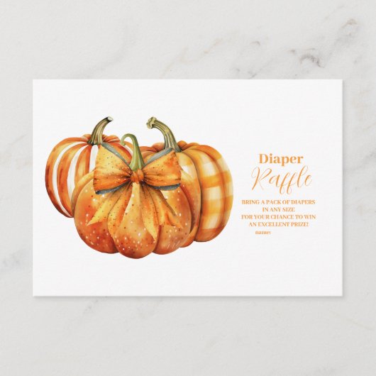 秋カボチャ弓ベビーシャワーおむつラッフル エンクロージャーカード (正面)