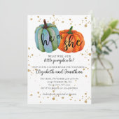 秋カボチャ彼または彼女が赤ちゃんシャワーを明かす 招待状 (スタンド正面)