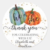 秋カボチャ彼または彼女は性別を明らかにありがとう ラウンドシール (正面)