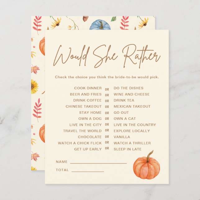 秋カボチャ彼女はむしろブライダルシャワーゲーム (正面/裏面)