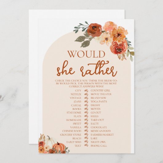 秋カボチャ彼女はむしろブライダルシャワーゲーム 招待状 (正面/裏面)