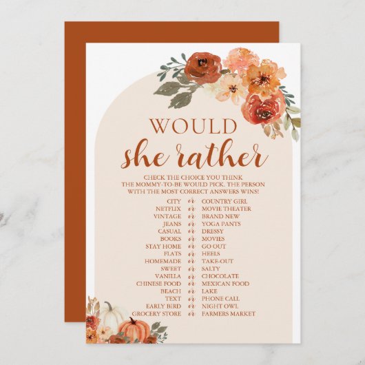 秋カボチャ彼女はむしろ赤ちゃんシャワーゲーム 招待状 (正面/裏面)