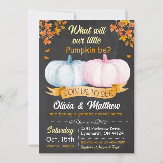 秋カボチャ性別が招待状を明かす 招待状 (正面)