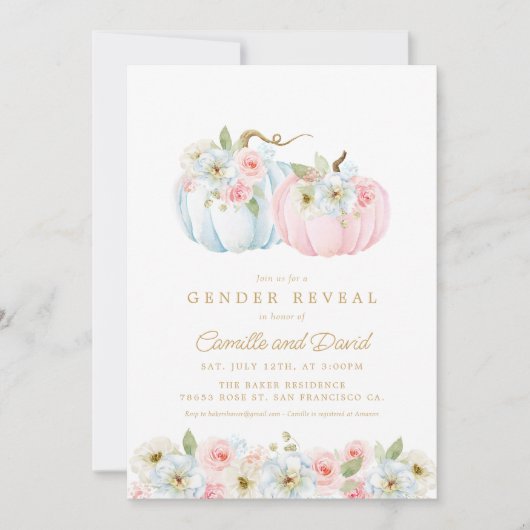 秋カボチャ性別が赤ちゃんのシャワーを明らかにする招待状 招待状 (正面)