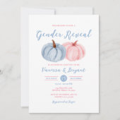 秋カボチャ性別リビールピンク&ブルーフローラ 招待状 (正面)