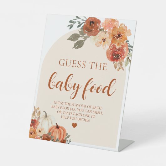 秋カボチャ推測ベビー食べ物ベビーシャワーゲーム 台座サイン (正面)