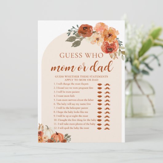 秋カボチャ推測誰がママまたはパパ赤ちゃんシャワーゲーム 招待状 (スタンド正面)