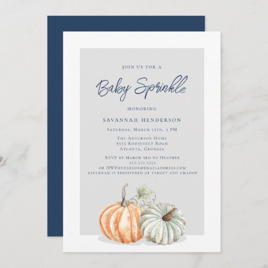 秋カボチャ撒きベビーシャワー招待状 招待状 (正面/裏面)