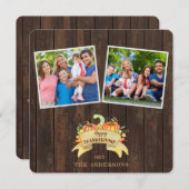 秋カボチャ木製フォトハッピー感謝祭 招待状 (正面/裏面)