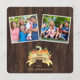 秋カボチャ木製フォトハッピー感謝祭 招待状