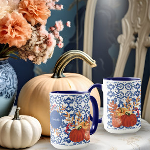 秋カボチャ水カラーフローラと紅葉 マグカップ