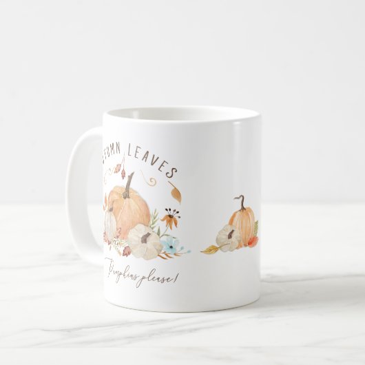 秋カボチャ水カラー紅葉とフローラ コーヒーマグカップ (正面左)