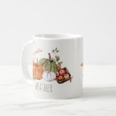 秋カボチャ水カラー紅葉とフローラ コーヒーマグカップ (正面左)