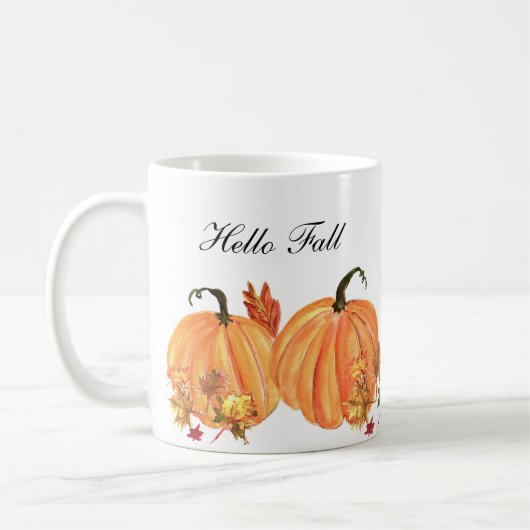 秋カボチャ水カラー紅葉 コーヒーマグカップ (左)