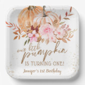 秋カボチャ水彩ボホガール1st誕生日 ペーパープレート (正面)