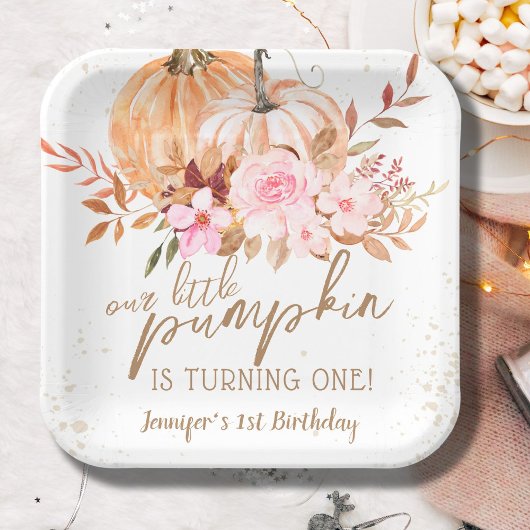 秋カボチャ水彩ボホガール1st誕生日 ペーパープレート