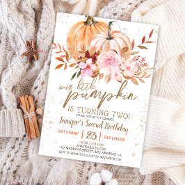 秋カボチャ水彩ボホガール2nd誕生日 招待状