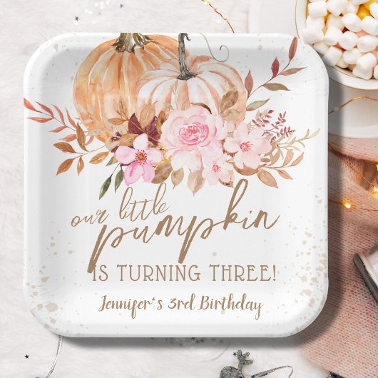 秋カボチャ水彩ボホガール3rd誕生日 ペーパープレート