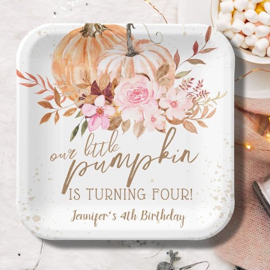 秋カボチャ水彩ボホガール4th誕生日 ペーパープレート