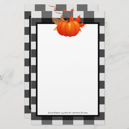 秋カボチャ水牛の格子状パーソナライズされた文具 便箋 (正面/裏面)