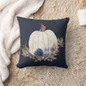 秋カボチャ海軍ブルーウォーター色フローラの葉 クッション (ブランケット)