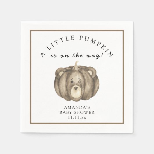 秋カボチャ熊ベビーシャワー スタンダードカクテルナプキン (正面)