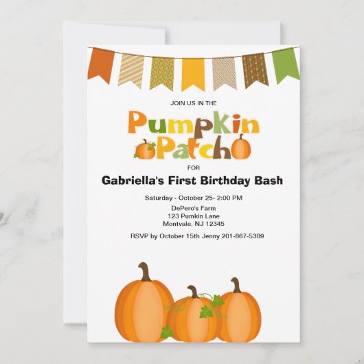 秋カボチャ狩り最初の誕生日パーティー 招待状 (正面)