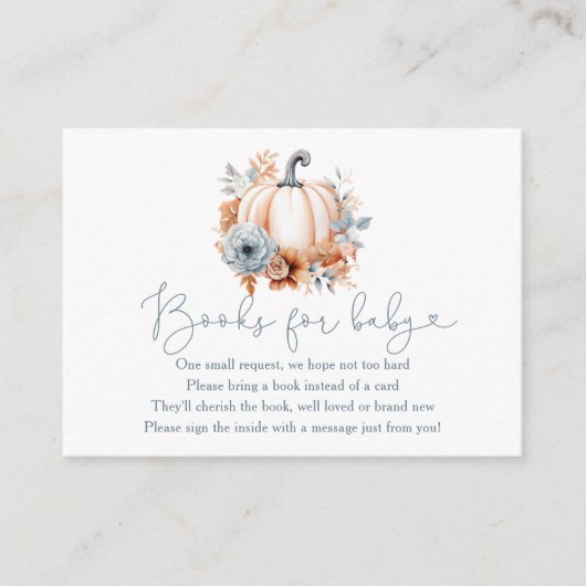 秋カボチャ男の子の赤ちゃんシャワー本ベビー エンクロージャーカード (正面)