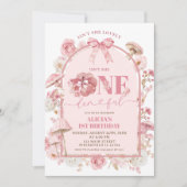 秋カボチャ白とピンクのオネダーフル1歳の誕生日 招待状 (正面)