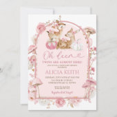 秋カボチャ白とピンクの双子ベビーシャワー 招待状 (正面)