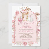 秋カボチャ白とピンクの鹿の赤ちゃんシャワー 招待状 (正面)