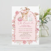 秋カボチャ白とピンクの鹿の赤ちゃんシャワー 招待状 (スタンド正面)