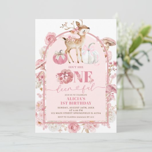 秋カボチャ白とピンクワンダーフル誕生日 招待状 (スタンド正面)