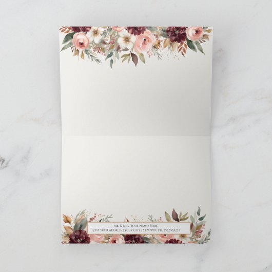 秋カボチャ秋の葉ピンクフローラありがとう カード (内部)