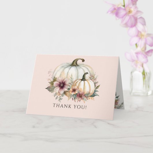 秋カボチャ秋の葉ピンクフローラありがとう カード (蘭)