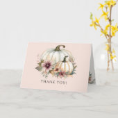 秋カボチャ秋の葉ピンクフローラありがとう カード (黄色い花)